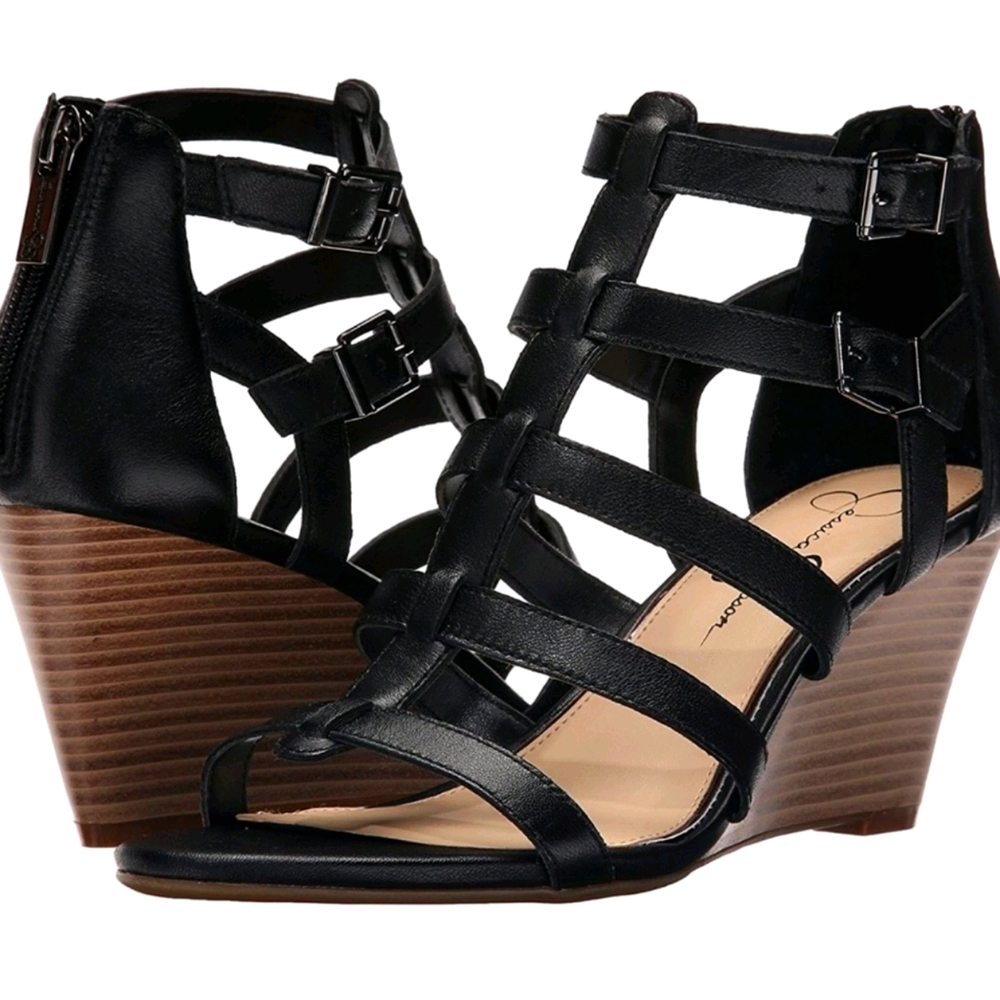 Jessica Simpson Shalom Wedge Cage Sandal 8 M Black
